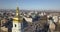 A bird`s eye view, panoramic video from the drone in 4K to the Saint Sophia`s Cathedral, Sofiyivska Square, left bank of