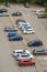 Bird`s eye view of parking lot in Magdeburg city center