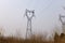 A bird`s nest built on a high-voltage tower