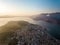 Bird\\\'s view of beautiful coastal city Argostoli, the capital of Kefalonia island during sunset