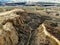 Bird`s view at tracks in Bannockburn Sluicing Historic Reserve, New Zealand