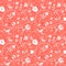 Bird seamless pattern in the living coral color