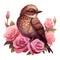 Bird sitting on a branch of a rose bush