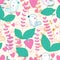 Bird stand leaf pastel color seamless pattern