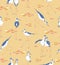 Bird Stilt Cute Seamless pattern with water lilies. Vector wetland animal illustration on beige background