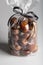 Bird view on luxury plastic bag of sweet chestnuts