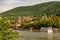 Bird view of old downtown in Heidelberg, old bridge and castle d