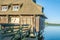 Bird watching hut on the side of Ranworth Broad with thatched roofing