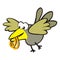 Bird and wedding rings, humorous illustration, eps.