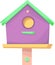 Birdhouse, bird feeder. The birdhouse is purple in color.