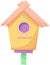 Birdhouse, bird feeder. The birdhouse is yellow in color.