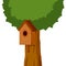 Birdhouse hanging on tree. House for birds. Spring nest of forest animal