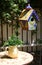 Birdhouse and plant in pitcher