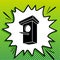 Birdhouse sign illustration. Black Icon on white popart Splash at green background with white spots. Illustration