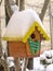 Birdhouse with snow on roof