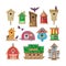 Birdhouse vector cartoon birdbox and birdie wooden house illustration set of birds singing birdsongs in decorative house