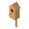 Birdhouse wooden brown, isolated in isometric view.