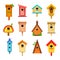 Birdhouses isolated icons, nesting boxes or tree buildings