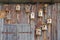 Birdhouses on the wooden wall of barn