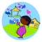 Birds and African Child Baby Cartoon