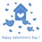 Birds, birdhouse and hearts. Valentine\'s Day.