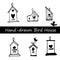 Birds and birdhouses stylized hand drawn collection