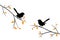 Birds on branch, vector. Two birds silhouettes on two branches looking each other. Branch illustration in autumn