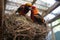 birds building a nest in a shared cage