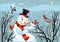 Birds bullfinch and snowman