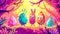 birds and a bunny with playful expressions, set against a warm, vibrant forest backdrop, radiating a joyful, Easter