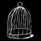 Birds cage isolated on black background. Sketch drawing was drawn with the brush and ink. The design graphic element is saved as a