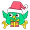 Birds celebrating christmas bring gifts, doodle icon image kawaii