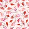 Birds in cherry blossoms flowers seamless vector pattern background. Modern elegant Japanese floral print with robin silhouettes