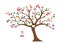 Birds Couple Silhouette on colorful tree with heart Vector, Tree of love. Birds on swing on branch, Wall Decor, Birds in love