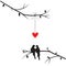 Birds Couple Silhouettes on branch Vector, Wall Decals, Birds in love with heart illustration, Wall Art, Art Decor