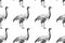 Birds cranes. Seamless pattern. Black and white.