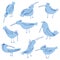 Birds doodle illustration. Crowd of birds seagulls. Hand draw