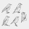 Birds engraved style. Stamp, seal. Simple sketch.