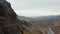 birds eye drone view of Fossa river flowing in Iceland green moss countryside. Aerial view of spectacular surreal