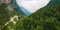 birds-eye view of Greece mountains and road to Mount Olympus