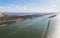 birds-eye view of the North Sea and Maasvlakte port in the background, Rotterdam, Netherlands