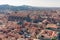 Birds eye view of red rooftops of Bologna, Italy from above