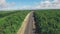 Birds eye view of a rural in Russia, camera moving above modern road