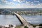 Birds eye view of Stone bridge and Daugava river, Riga - Latvia