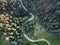 Birds Eye view of a very curvy road section at countryside