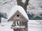 The birds feeder powdered with snow.