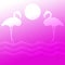 Birds Flamingos Standing and  flying before Sun over the sea lake Illustration Background