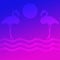 Birds Flamingos Standing and  flying before Sun over the sea lake Illustration Background