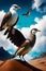Birds Flapping Wings in Cloudy, Mountainous, and Desert Terrain. AI generated