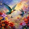 Birds in Flight with Vibrant Colors and Dynamic Composition